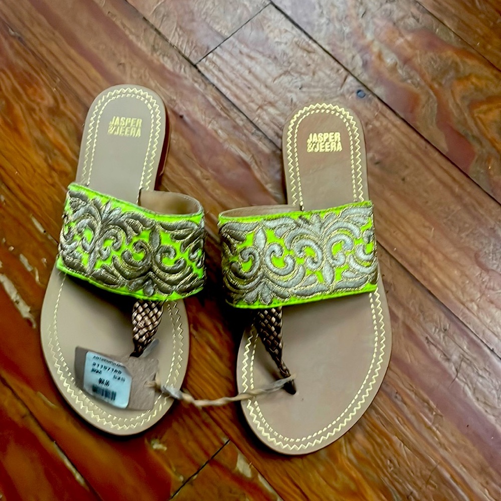 Jasper & Jeera Neon and Gold Embroidered Sandals - NWT